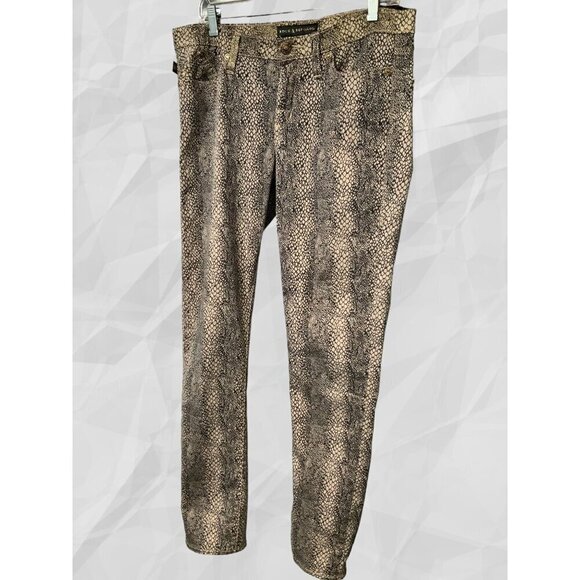 Rock & Republic Women Size Snake Skin Gold Metallic 5 pocket  Mid Rise Jeans 12 - Picture 8 of 10